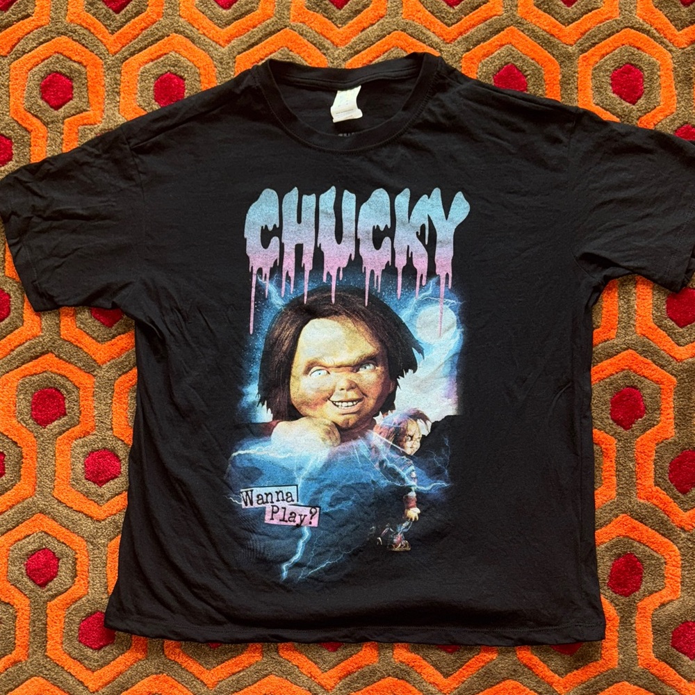 MAKE OFFER ! Chucky Child's Play Wanna Play? T-shirt tee Men's Medium horror